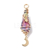 3Pcs 3 Styles Electroplated Natural Quartz Crystal Copper Wire Wrapped Pendants PALLOY-JF02586-05-3
