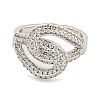 Real Platinum Plated Brass Micro Pave Clear Cubic Zirconia Cuff Rings RJEW-L113-018P-02-2