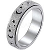 Non-Tarnish 201 Stainless Steel Moon and Star Rotatable Finger Ring MOST-PW0001-005G-05-1