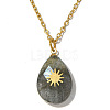Natural Labradorite Faceted Teardrop Pendant 304 Stainless Steel Cable Chain Necklaces for Women WG4FB82-03-1