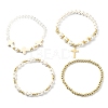 4Pcs 4 Style Shell Pearl & Glass Beaded Stretch Bracelets Set BJEW-TA00327-1