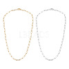 2Pcs 2 Colors Brass Round Oval Paperclip Chain Necklaces MAK-TA0001-33-2