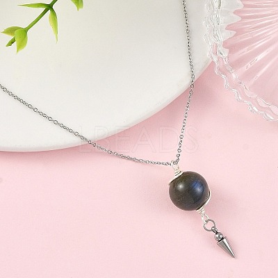 Natural Labradorite Round Bead Pendant Necklaces NJEW-TA00255-1