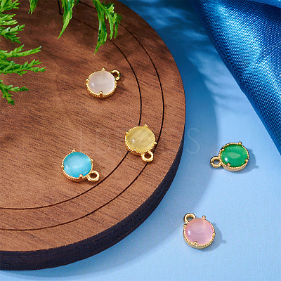 5Pcs 5 Colors Flat Round Brass Charms KK-TADJ0001-12-1