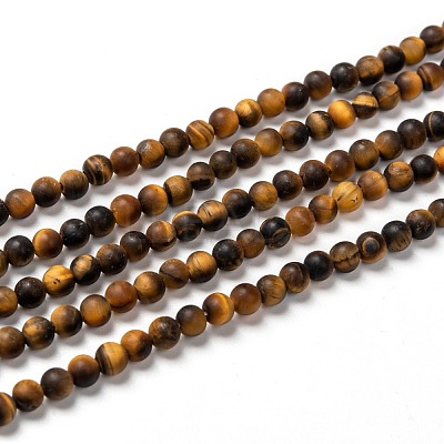 Natural Frosted Tiger Eye Round Bead Strands G-M064-4mm-02-1