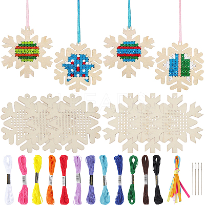 1 Bag Christmas Theme Wood Cross Stitch Kits WOOD-SC0002-23A-1