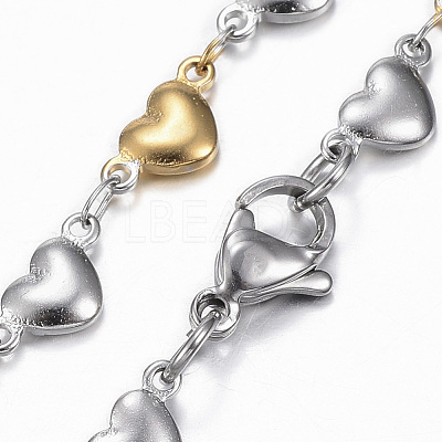 Two Tone 304 Stainless Steel Heart Link Chain Jewelry Sets SJEW-H103-12GP-1