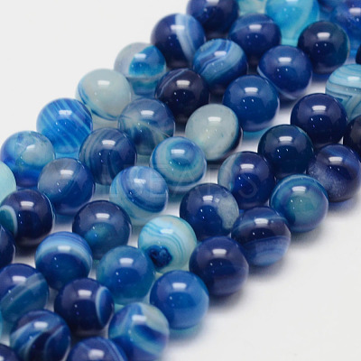 Natural Striped Agate/Banded Agate Bead Strands X-G-K155-B-8mm-02-1