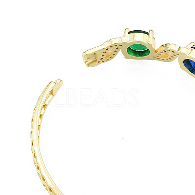 Cubic Zirconia Flat Round & Leaf Hinged Bangle BJEW-N012-049-1