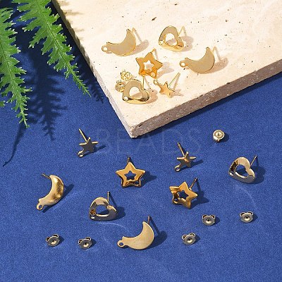 16Pcs 4 Styles 304 Stainless Steel Stud Earring Findings STAS-FS0001-85G-1