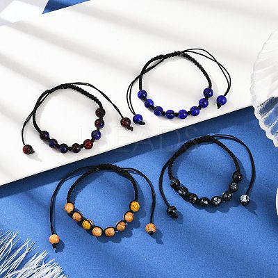 4Pcs 4 Colors Baking Paint Glass Round Beads Braided Bead Bracelets BJEW-JB11974-1