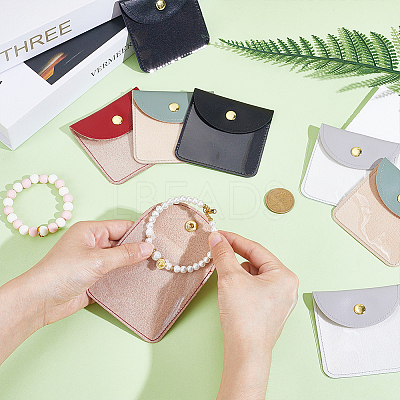 8Pcs 4 Colors PU Leather Jewelry Envelope Pouches Gift Bags with Snap Button and Clear Window ABAG-GA0001-32B-1