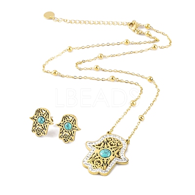 Synthetic Turquoise Stud Earrings & Pendant Necklaces Sets SJEW-M100-02E-G-1