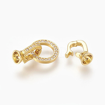 Brass Micro Pave Cubic Zirconia Fold Over Clasps KK-P164-14G-1