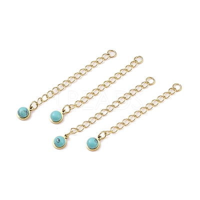 Ion Plating(IP) 316 Surgical Stainless Steel Curb Chain Extender with Synthetic Turquoise Round Charm STAS-A097-01G-14-1