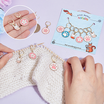 Alloy Enamel Sakura/Paw Print/Rabbit Pendant Locking Stitch Markers HJEW-PH01893-1