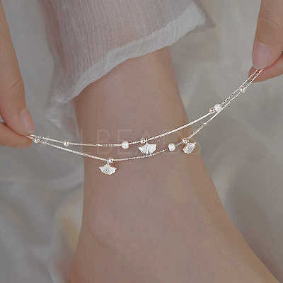 Brass Ginkgo Leaf Charm Double Layer Anklets for Women FS-WG31713-01-1