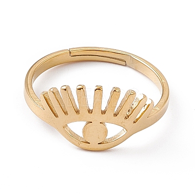 Ion Plating(IP) 201 Stainless Steel Evil Eye Adjustable Ring for Women RJEW-K238-13G-1