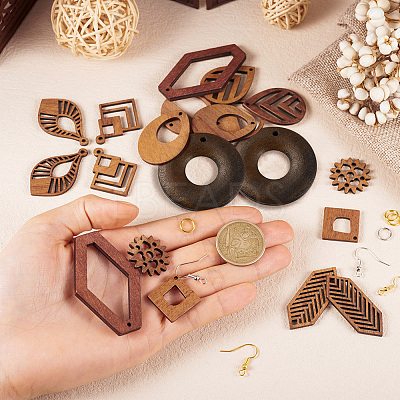 DIY Walnut Wood Hollow Geometric Dangle Earrings Making Kit DIY-TA0009-18-1