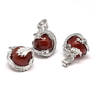 Dragon Platinum Plated Brass Natural Red Agate Pendants G-F228-04G-RS-1