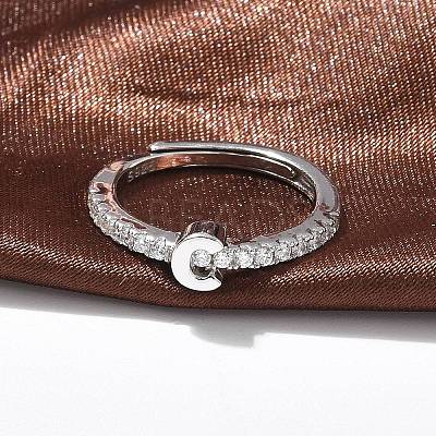 S925 Sterling Silver Adjustable Letter Rings for Women RJEW-M068-01P-C-1