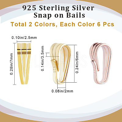 12Pcs 2 Colors 925 Sterling Silver Snap on Bails STER-BBC0001-64-1