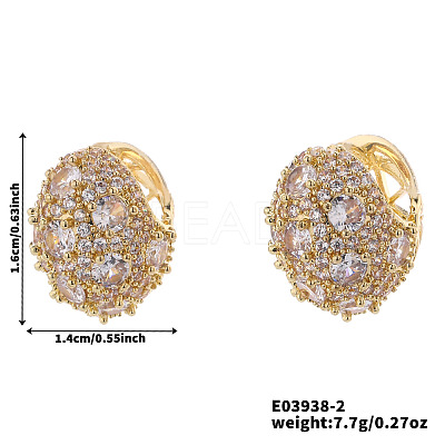 Elegant Brass Clear Cubic Zirconia Flat Round Hoop Earrings GD5823-2-1