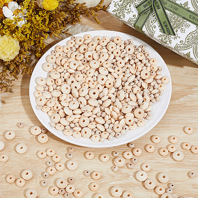 700Pcs 3 Styles Unfinished Wood Rondelle Beads WOOD-PA0001-50-1