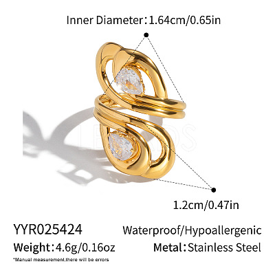 Irregular 304 Stainless Steel Pave Clear Cubic Zirconia Cuff Open Rings for Women MO3705-2-1