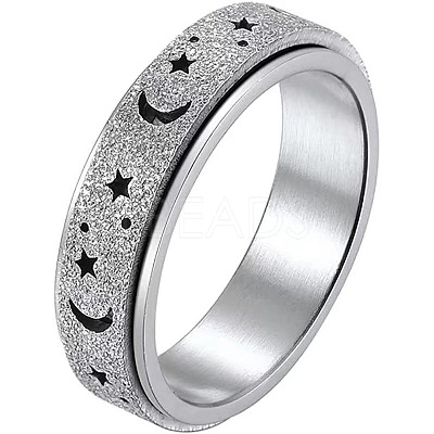 Non-Tarnish 201 Stainless Steel Moon and Star Rotatable Finger Ring MOST-PW0001-005G-05-1