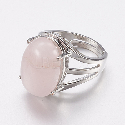 Natural Rose Quartz Wide Band Finger Rings X-RJEW-K224-A12-1