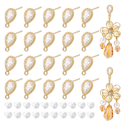20Pcs Brass Micro Pave Clear Cubic Zirconia Stud Earring Findindgs KK-BC0009-88-1