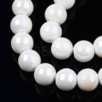 Electroplate Opaque Glass Beads Strands GLAA-T032-P10mm-AB02-1