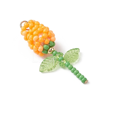 Glass Seed Beaded Rose Pendants PALLOY-MZ00959-01-1