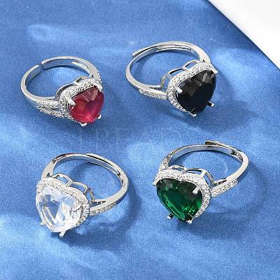 Heart Brass Micro Pave Cubic Zirconia Cuff Open Rings for Women CU-CBA0A21-02P-1
