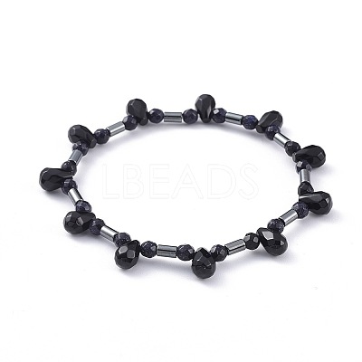 Non-magnetic Synthetic Hematite Beads Stretch Bracelets BJEW-JB04659-03-1