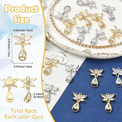 4Pcs 2 Colors Brass Micro Pave Cubic Zirconia Pendants KK-YW0004-42-1