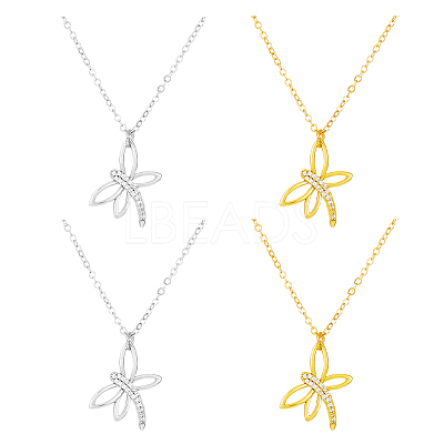 4Pcs 2 Colors Alloy Crystal Rhinestone Dragonfly Pendant Necklaces NJEW-HY0001-13-1