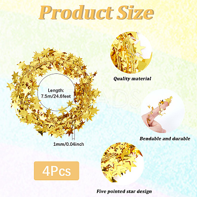 4Pcs PVC Sparkly Star Metallic Garland with Iron Wire DIY-SP0002-74B-1
