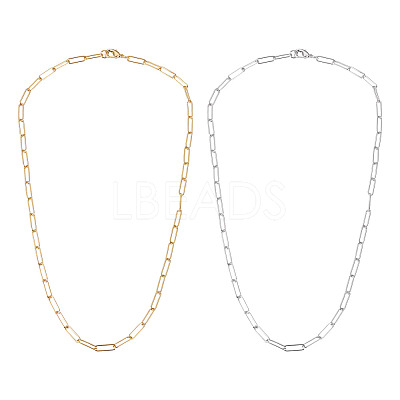 2Pcs 2 Colors Brass Round Oval Paperclip Chain Necklaces MAK-TA0001-33-1