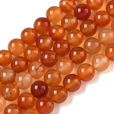 Round Natural Red Agate Bead Strands G-M257-8mm-26-1