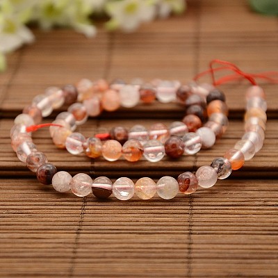 Natural Hematoid Quartz/Fire Quartz Round Beads Strands G-N0078-6mm-06-1