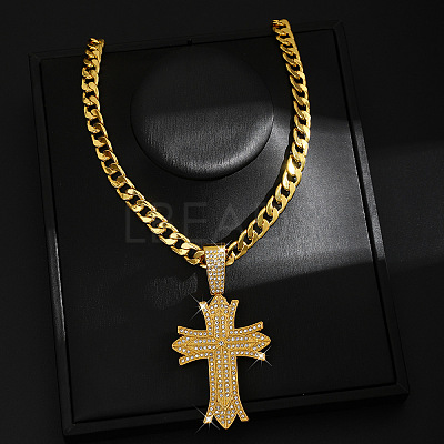 Hip-hop Style Zinc Alloy Crystal Rhinestone Pendant Cuban Link Chain Necklaces FS-WG425B8-15-1