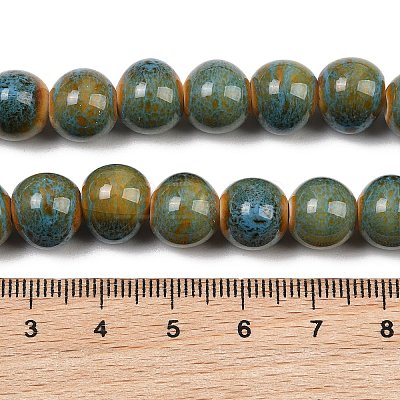 Handmade Fancy Antique Glazed Porcelain Ceramic Round Beads Strands PORC-L019-10mm-11-1