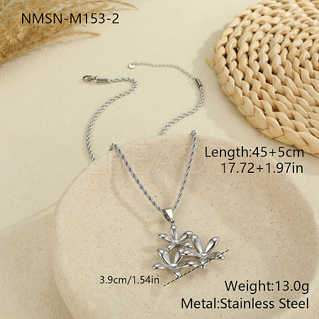304 Stainless Steel 3D Flower Pendant Necklaces for Women WGDBDE2-02-1