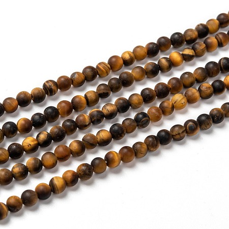 Natural Frosted Tiger Eye Round Bead Strands G-M064-4mm-02-1