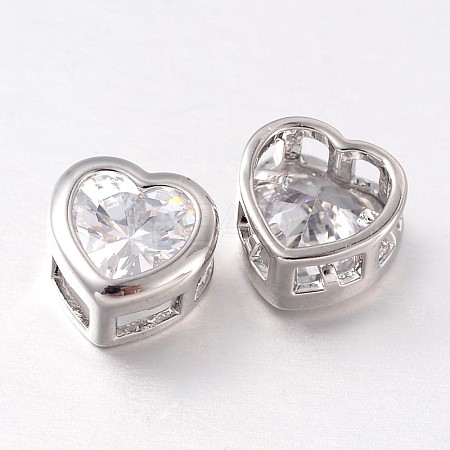 Heart Brass Rhinestone Beads RB-K041-25P-1