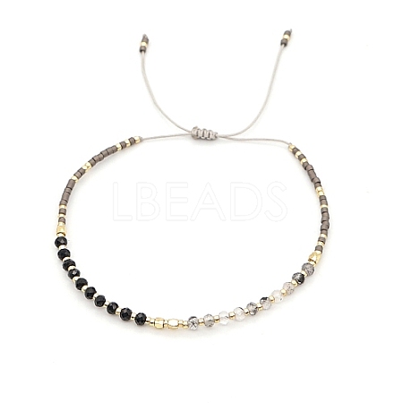 Natural Obsidian & Glass Seed Braided Bead Bracelets HR1333-4-1