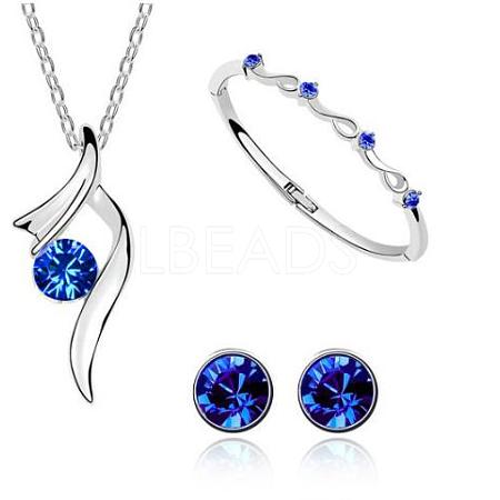 Rhinestone Twist Pendant Necklace & Diamond Bangle & Stud Earrings JEW101E-1