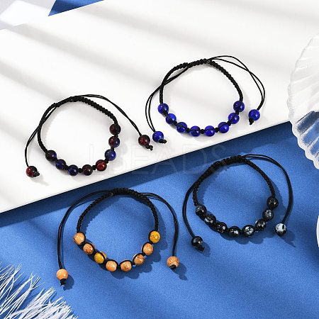 4Pcs 4 Colors Baking Paint Glass Round Beads Braided Bead Bracelets BJEW-JB11974-1